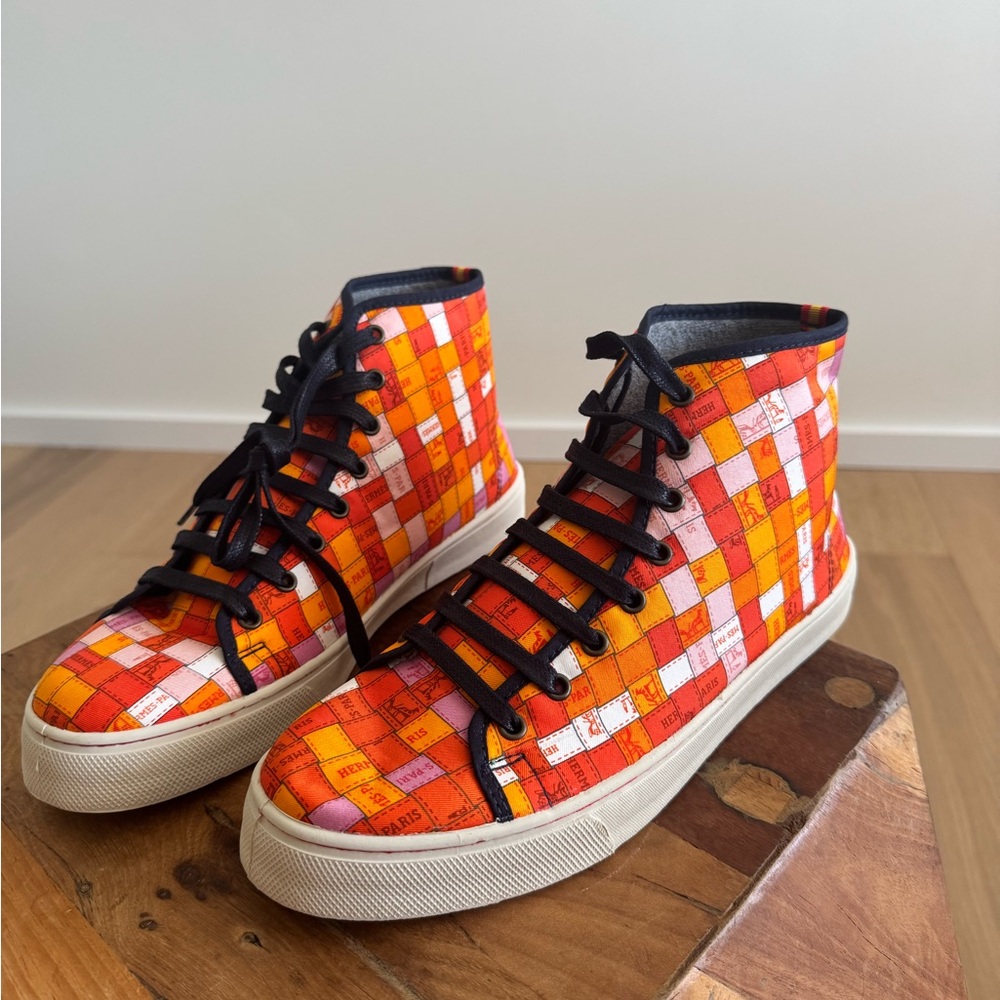 Respoke Unisex Orange Carre Hi-top Vintage Hermes sneakers size 42 women's US 12